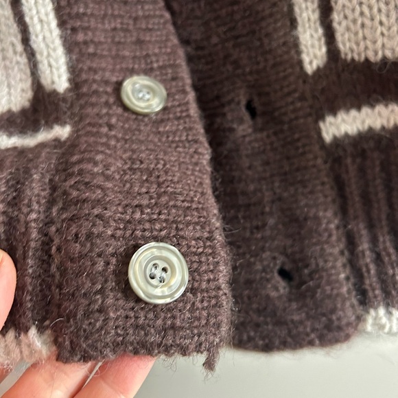 Vintage 60s 70s Grandpa Boho Brown and Cream Cardigan Medium - Picture 5 of 15